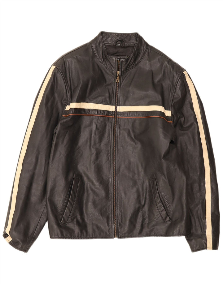 Мужская кожаная куртка Lee Cooper UK 38 средняя черная в полоску
