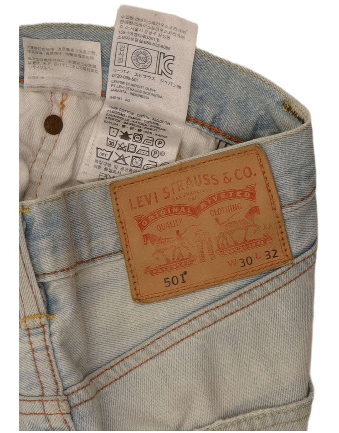 Мужские прямые джинсы Levi's 501 W30 L32 синие, хлопок
