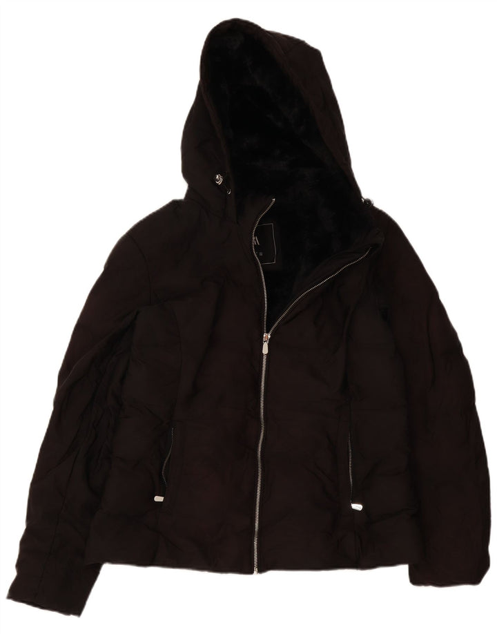 Женская стеганая куртка с капюшоном Zara UK 14, большой черный полиэстер
