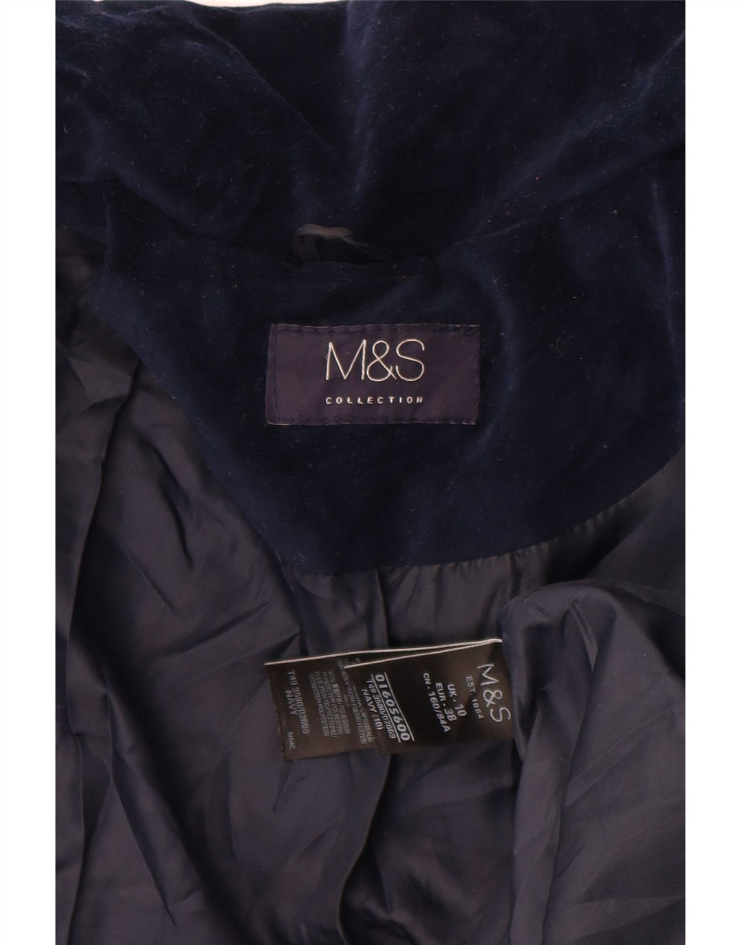 Женская велюровая стеганая куртка оверсайз Marks & Spencer UK 10, маленькая, темно-синяя
