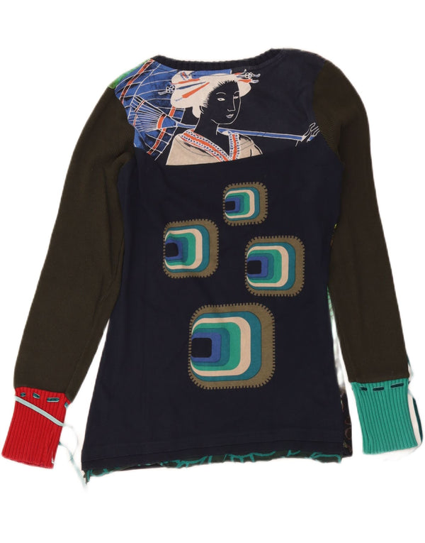 Женский топ с графическим рисунком Desigual UK 14, большой темно-синий с цветочным принтом