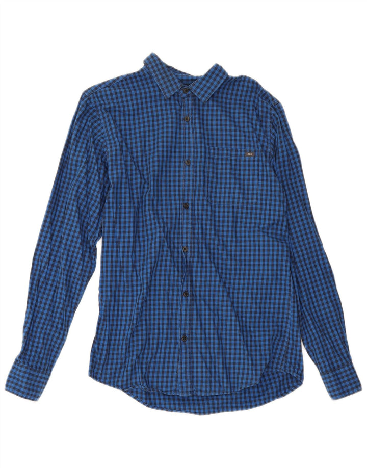 Мужская рубашка Jack & Jones, маленькая синяя, хлопок в мелкую клетку