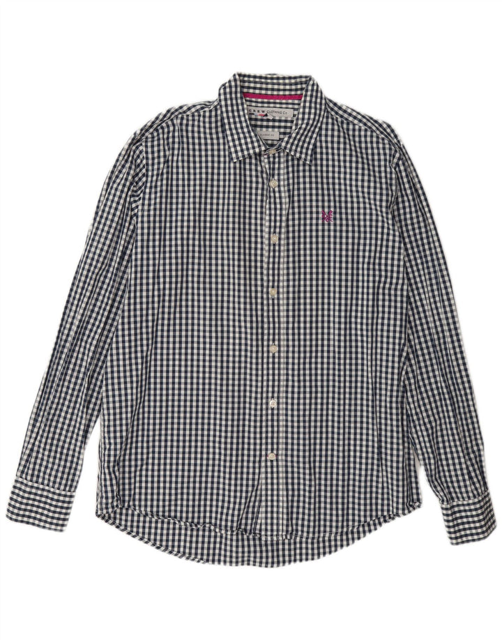 Crew Clothing Мужская классическая рубашка большого размера из хлопка в мелкую синюю клетку