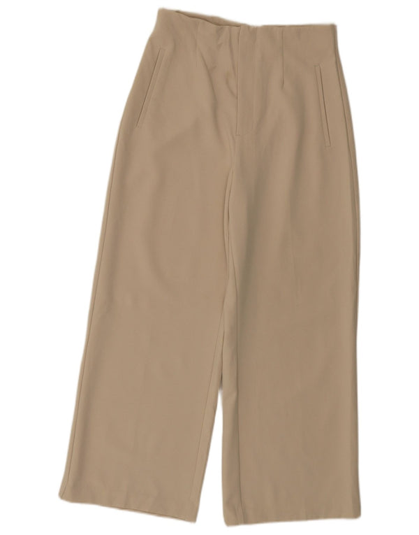 Zara Женские укороченные брюки с высокой талией и широкими штанинами, средние W28 L25 Бежевые
