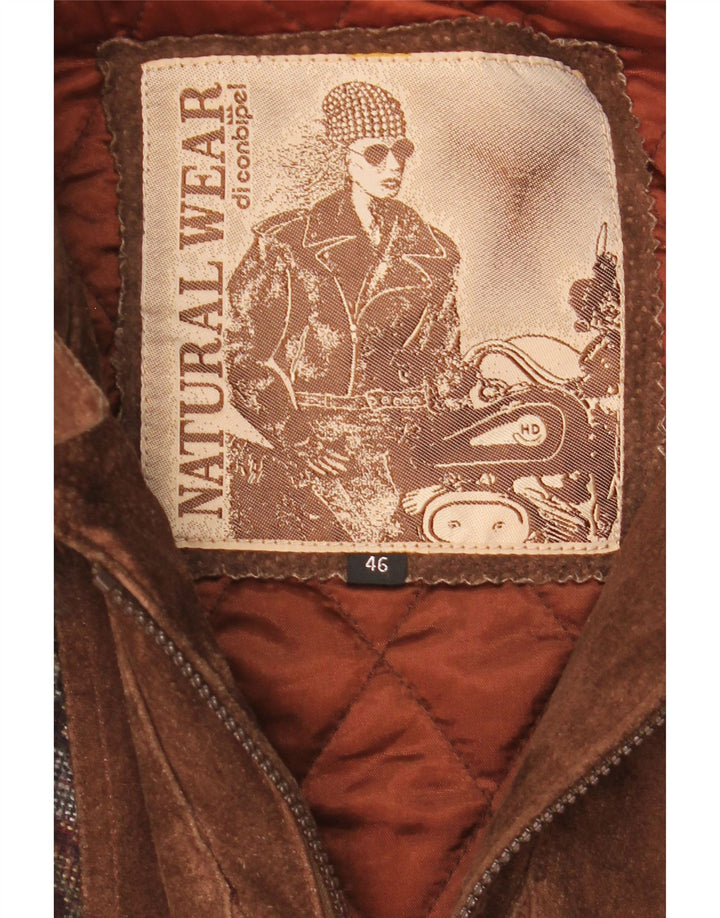 Женское замшевое пальто оверсайз Conbipel IT 46, большое коричневое кожаное с узором пейсли