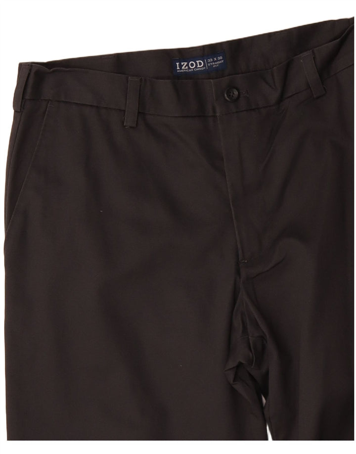 IZOD Мужские прямые брюки-чиносы W33 L30 серые, хлопковые