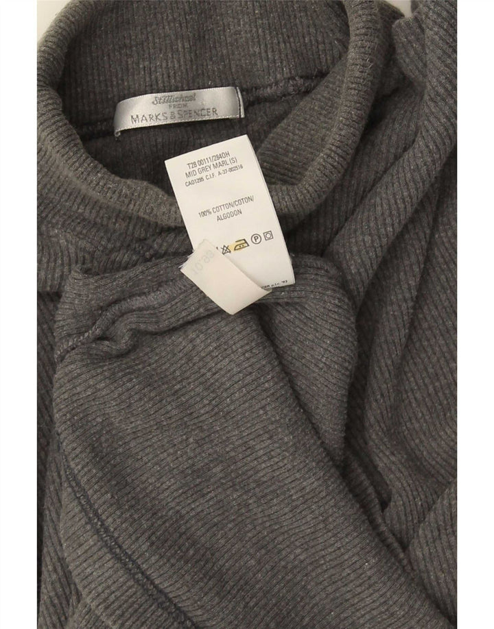 Мужской топ с высоким воротником Mark & Spencer, маленький серый хлопок с длинными рукавами