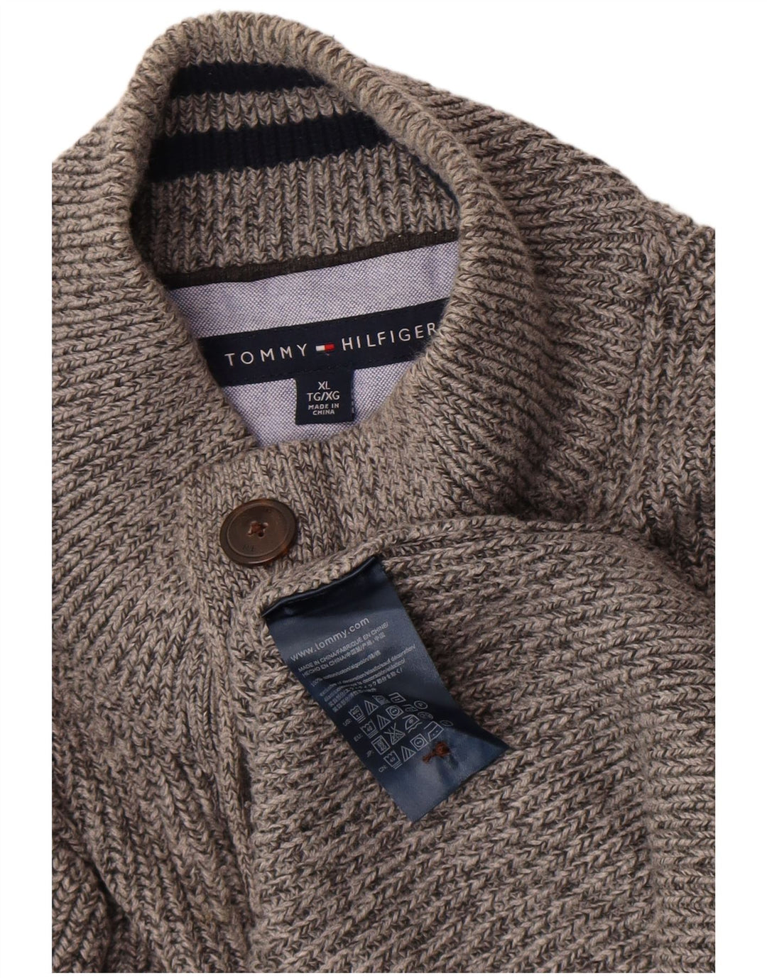 Tommy Hilfiger Мужской джемпер с воротником на пуговицах, серый хлопковый свитер XL