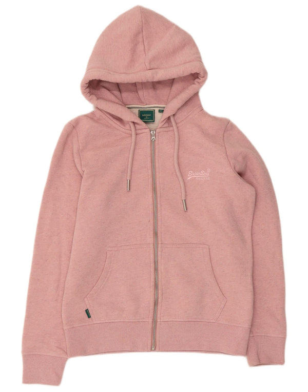 Женский свитер с капюшоном на молнии Superdry UK 12, хлопок среднего розового цвета