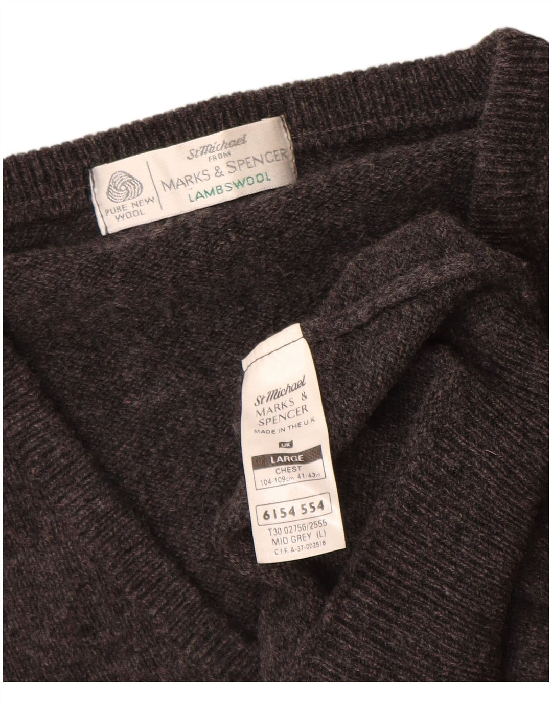 Мужской джемпер с v-образным вырезом Marks & Spencer, большой серый с крапинками из овечьей шерсти