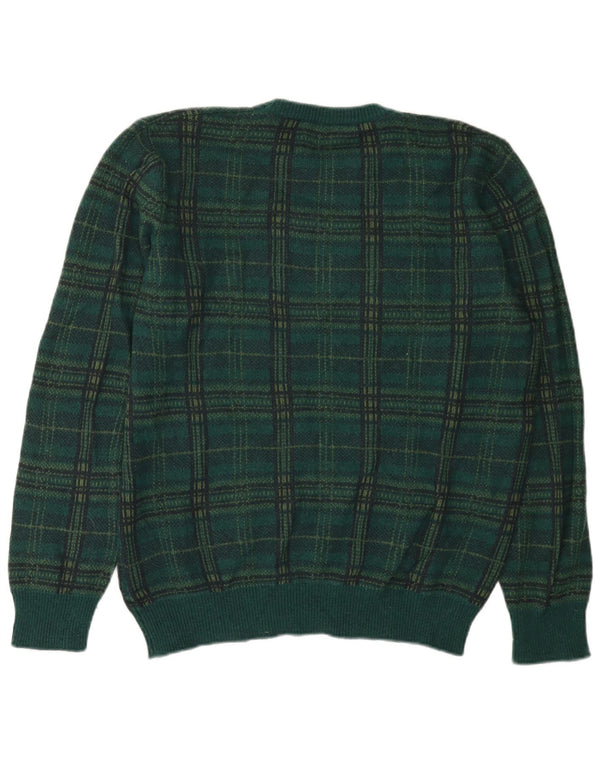 Мужской джемпер с круглым вырезом Benetton XL, зеленая клетка в клетку