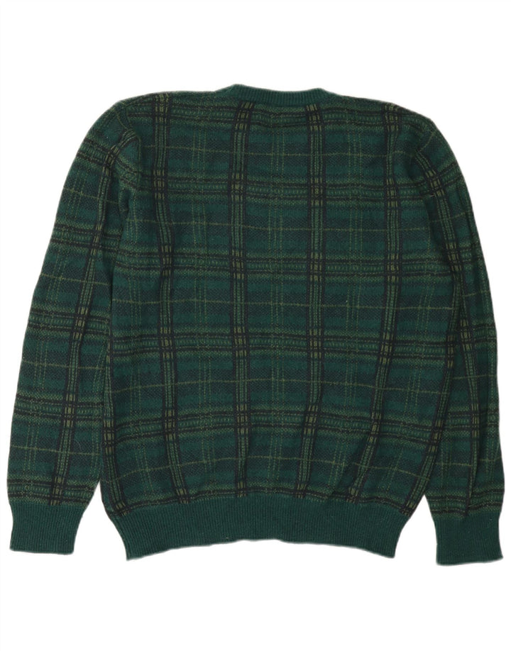 Мужской джемпер с круглым вырезом Benetton XL, зеленая клетка в клетку