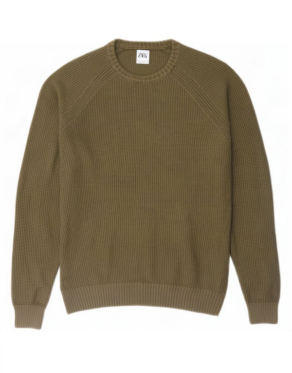 Zara Mens Crew Neck Jumper Sweater Large Khaki