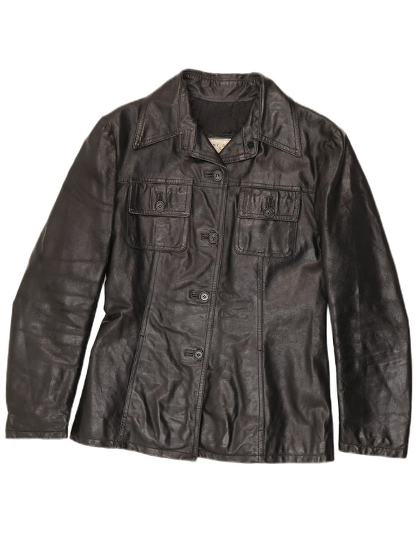 Винтажная женская кожаная куртка UK 10, маленькая черная кожаная