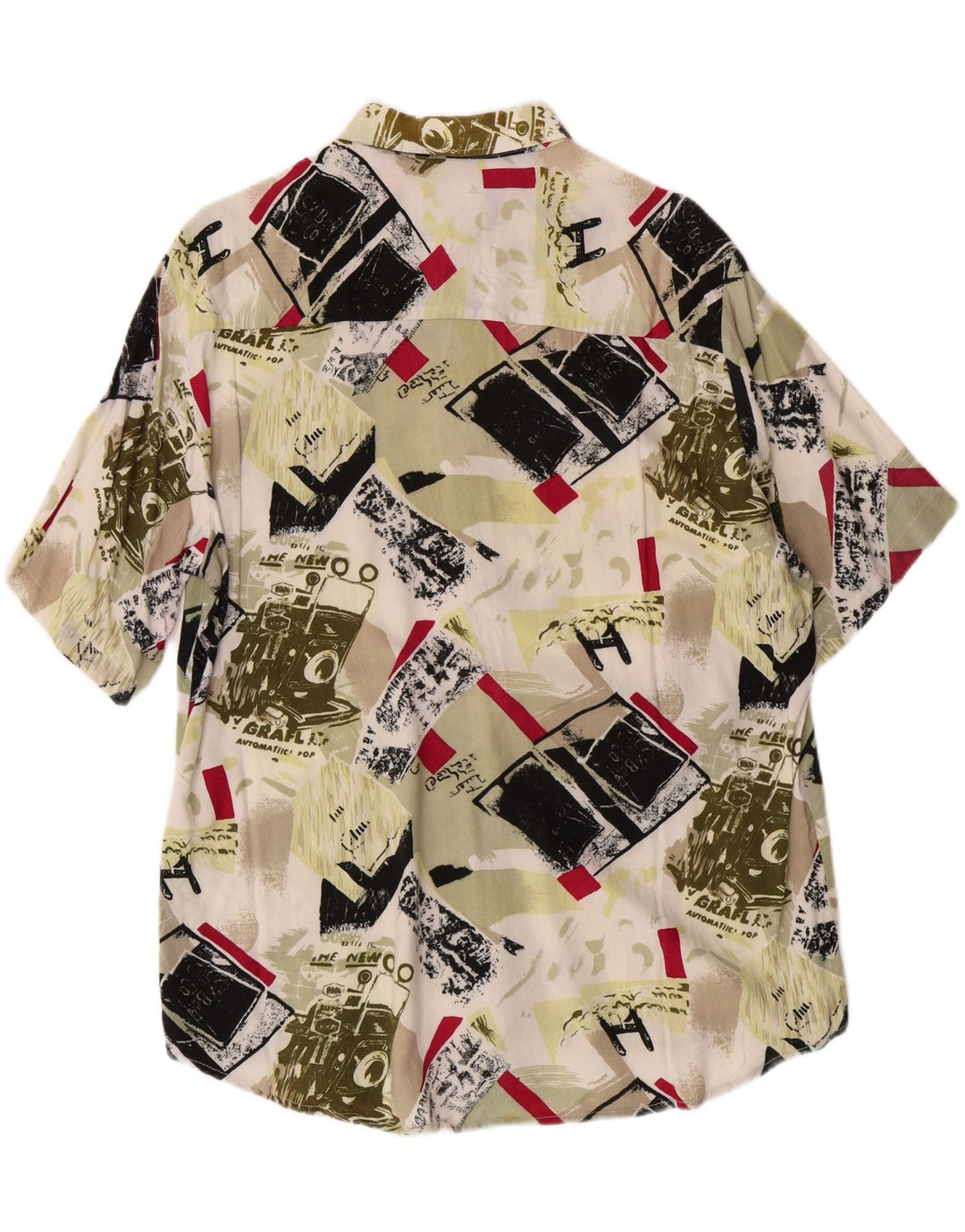 VINTAGE Mens Short Sleeve Shirt Large Green Patchwork Viscose