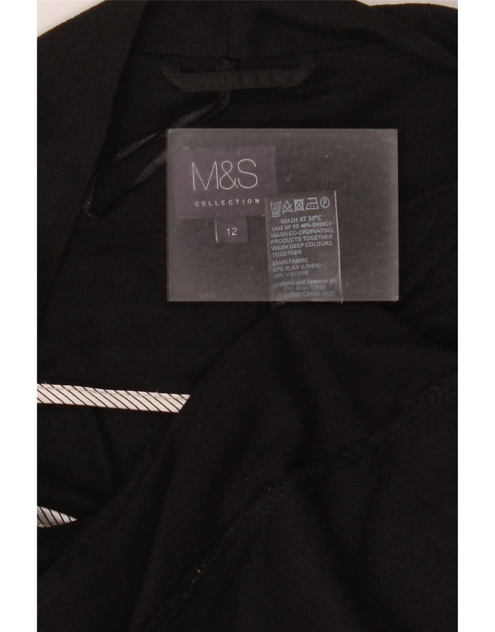 Женский открытый пиджак Marks & Spencer UK 12, средний черный льняной пиджак