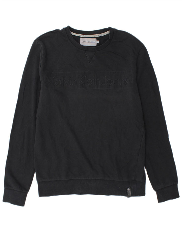 Мужской свитшот с рисунком Calvin Klein Jeans, джемпер среднего размера, черный, хлопок