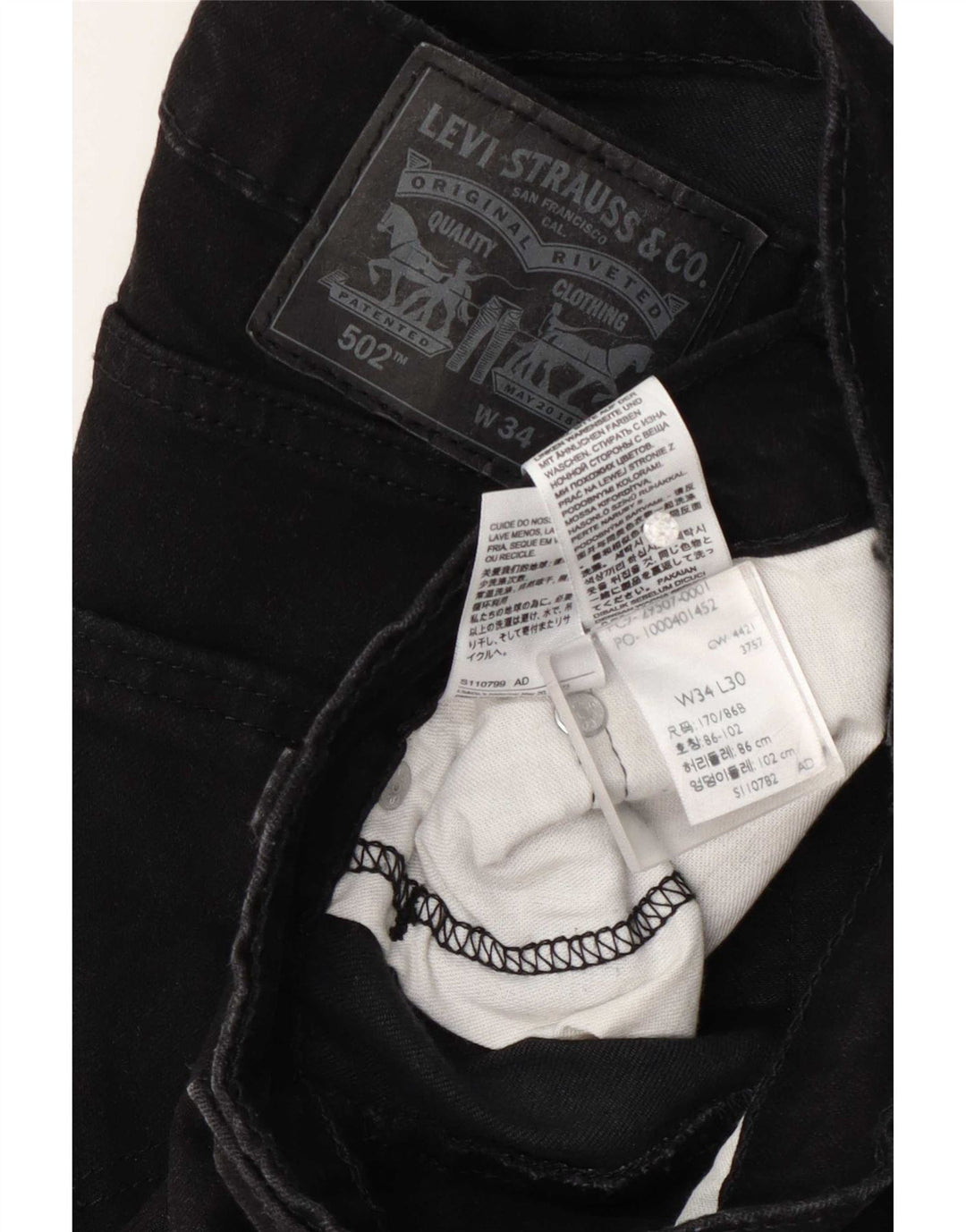 Мужские зауженные джинсы Levi's 502 W34 L30, черный хлопок