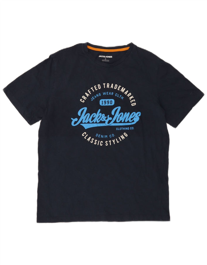 Мужская футболка с рисунком Jack & Jones, темно-синий, хлопковый топ среднего размера