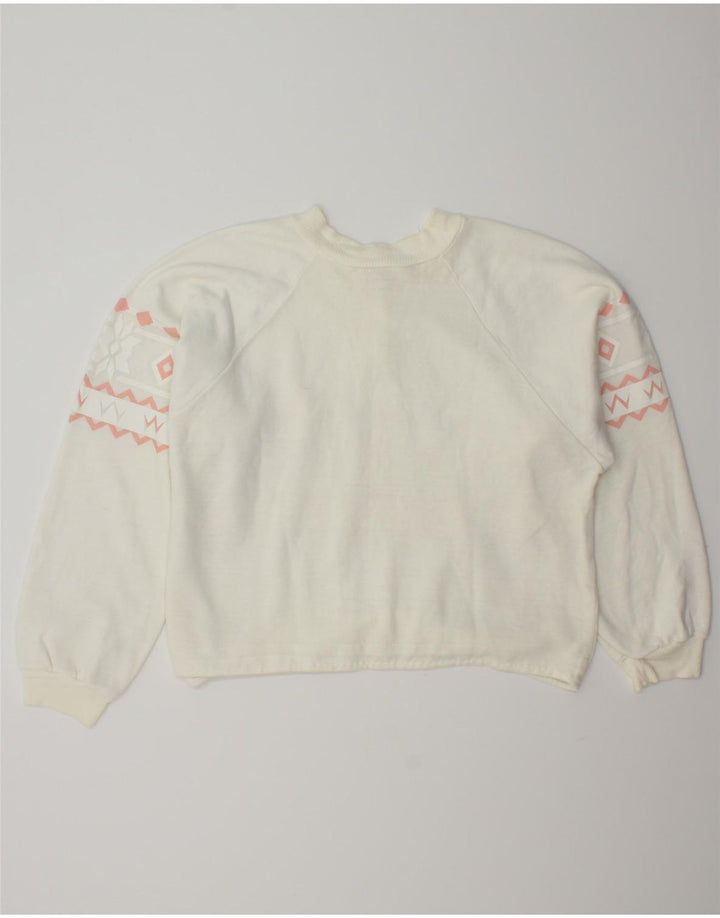 VINTAGE Womens Sweatshirt Jumper UK 16 Large White Fair Isle Vintage Vintage and Second-Hand Vintage from Messina Hembry 