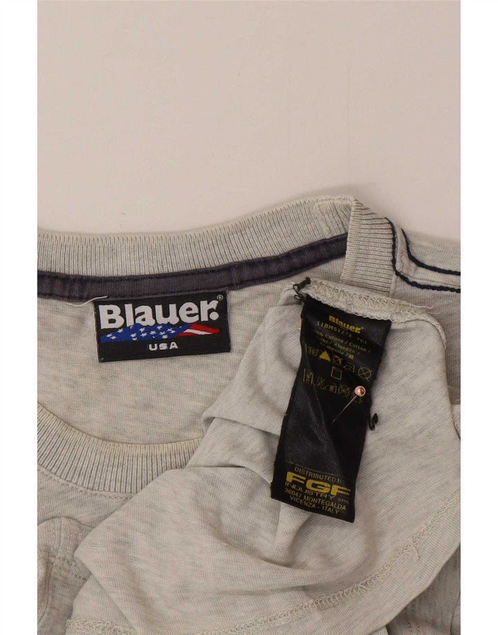 Мужская футболка с рисунком Blauer, хлопковый топ среднего серого цвета