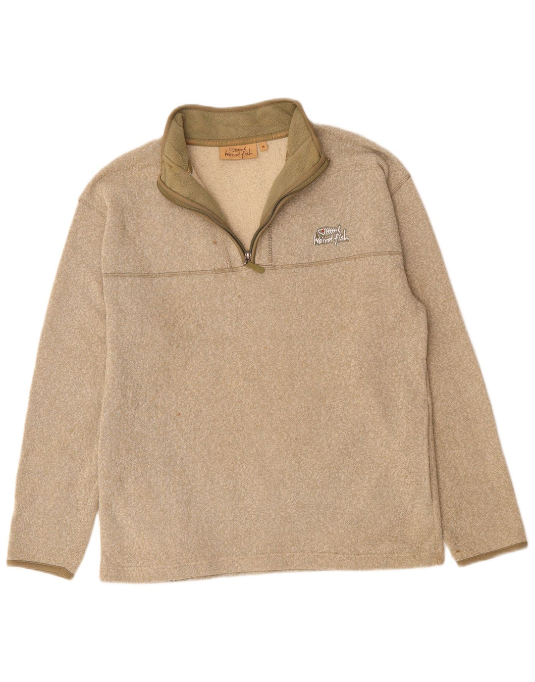 Мужской свитер WEIRD FISH с воротником на молнии, джемпер среднего размера, бежевый, полиэстер