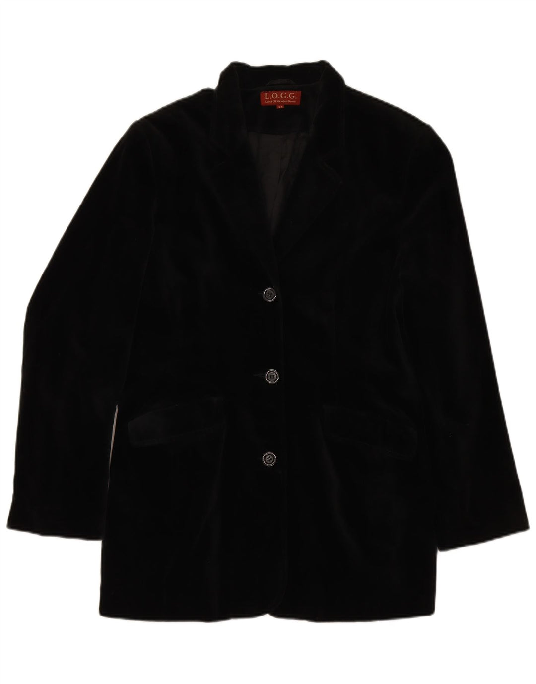 L.O.G.G Womens 3 Button Velvet Blazer Jacket IT 44 Medium Black Cotton