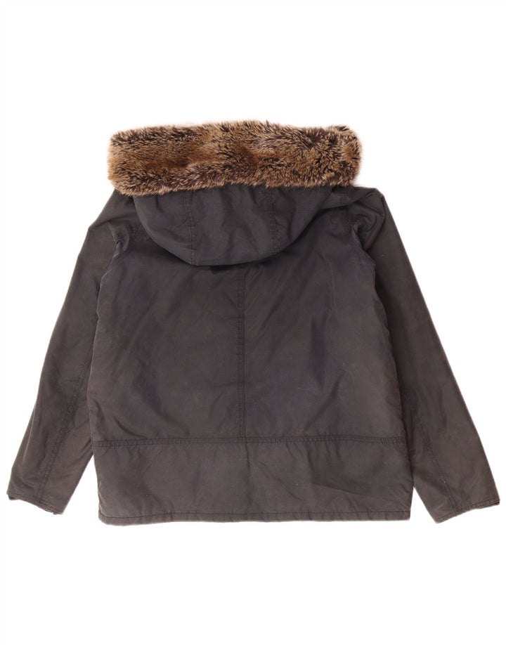 BARBOUR Женская вощеная куртка оверсайз с капюшоном UK 12, средний темно-синий хлопок