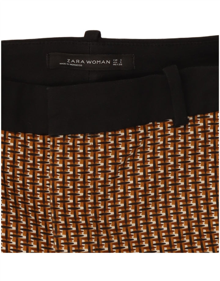 Zara Женские узкие брюки-чиносы, маленькие W26 L27, коричневые, хлопковые с узором «гусиные лапки»