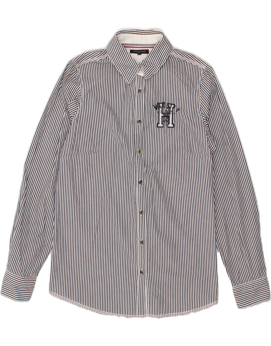 TOMMY HILFIGER Womens Shirt US 8 Medium Navy Blue Striped Vintage Tommy Hilfiger and Second-Hand Tommy Hilfiger from Messina Hembry 
