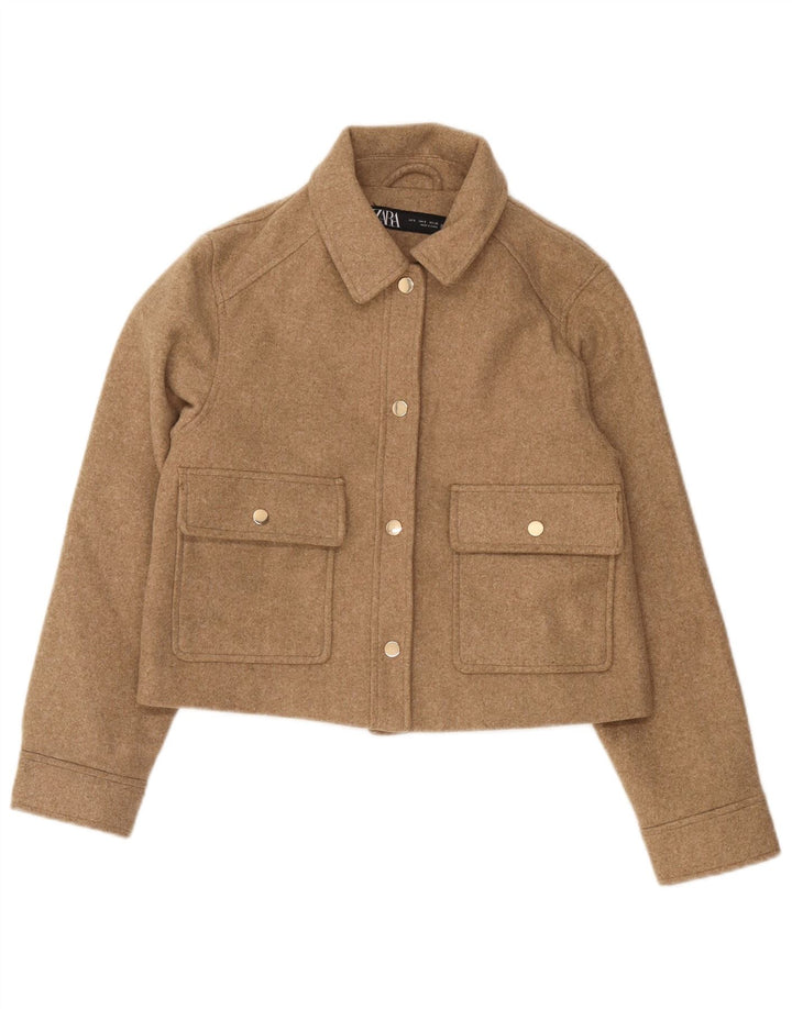 Женский бомбер Zara UK 10, маленький коричневый, полиэстер