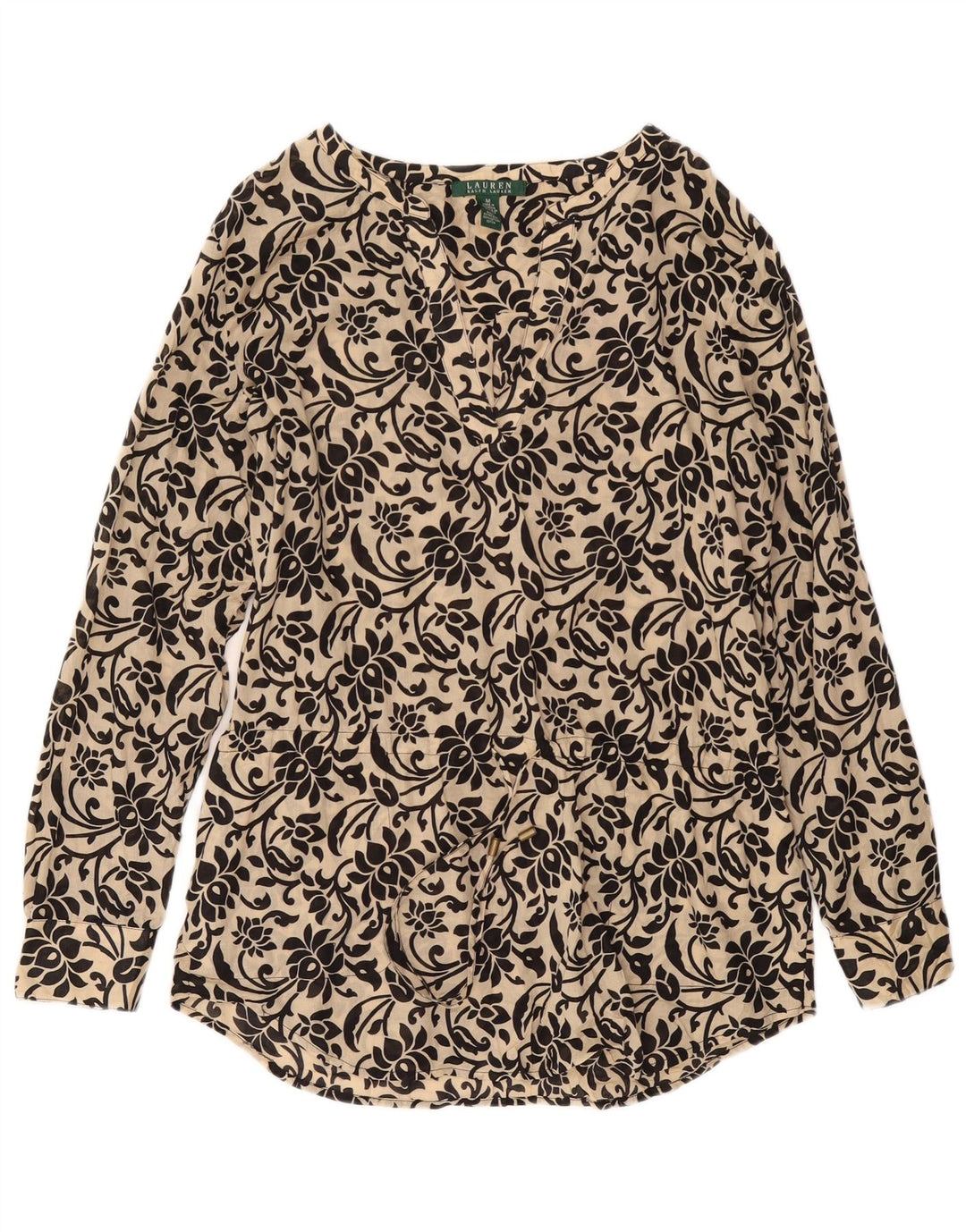 Женская удлиненная блузка RALPH LAUREN, топ UK 14, средний бежевый цветочный хлопок