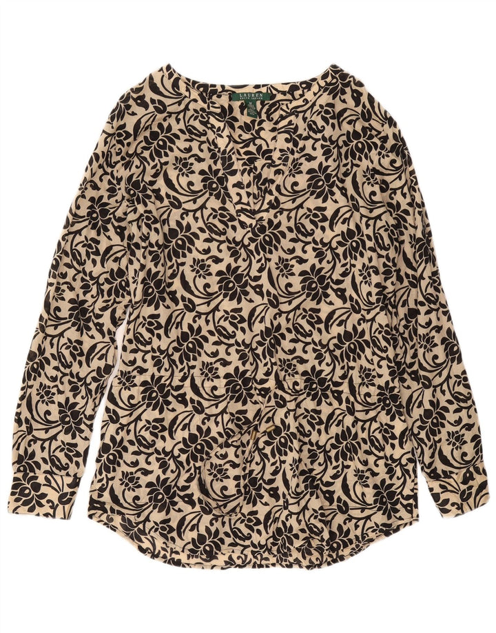 Женская удлиненная блузка RALPH LAUREN, топ UK 14, средний бежевый цветочный хлопок