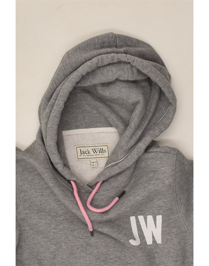 JACK WILLS Womens Graphic Hoodie Jumper UK 10 Small  Grey Cotton | Vintage Jack Wills | Thrift | Second-Hand Jack Wills | Used Clothing | Messina Hembry 