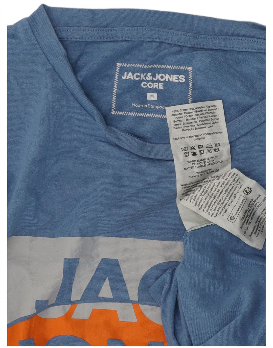 Мужская футболка с рисунком Jack & Jones, хлопковый топ среднего синего цвета