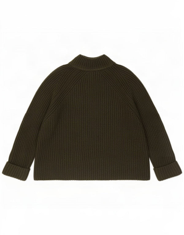 Topshop Womens Crop 3/4 Sleeve Turtle Neck Jumper Sweater UK 10 Small Khaki