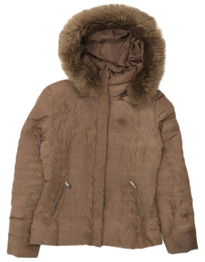 ARMANI JEANS Женская утепленная куртка с капюшоном IT 40 Маленький Коричневый Полиэстер