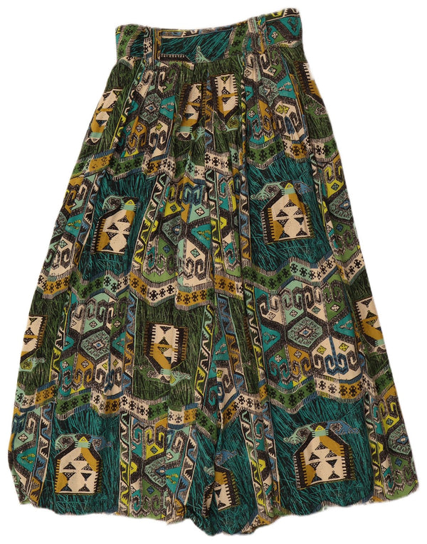 ВИНТАЖНЫЕ женские брюки-шаровары W28 L22 Зеленые из вискозы с геометрическим рисунком