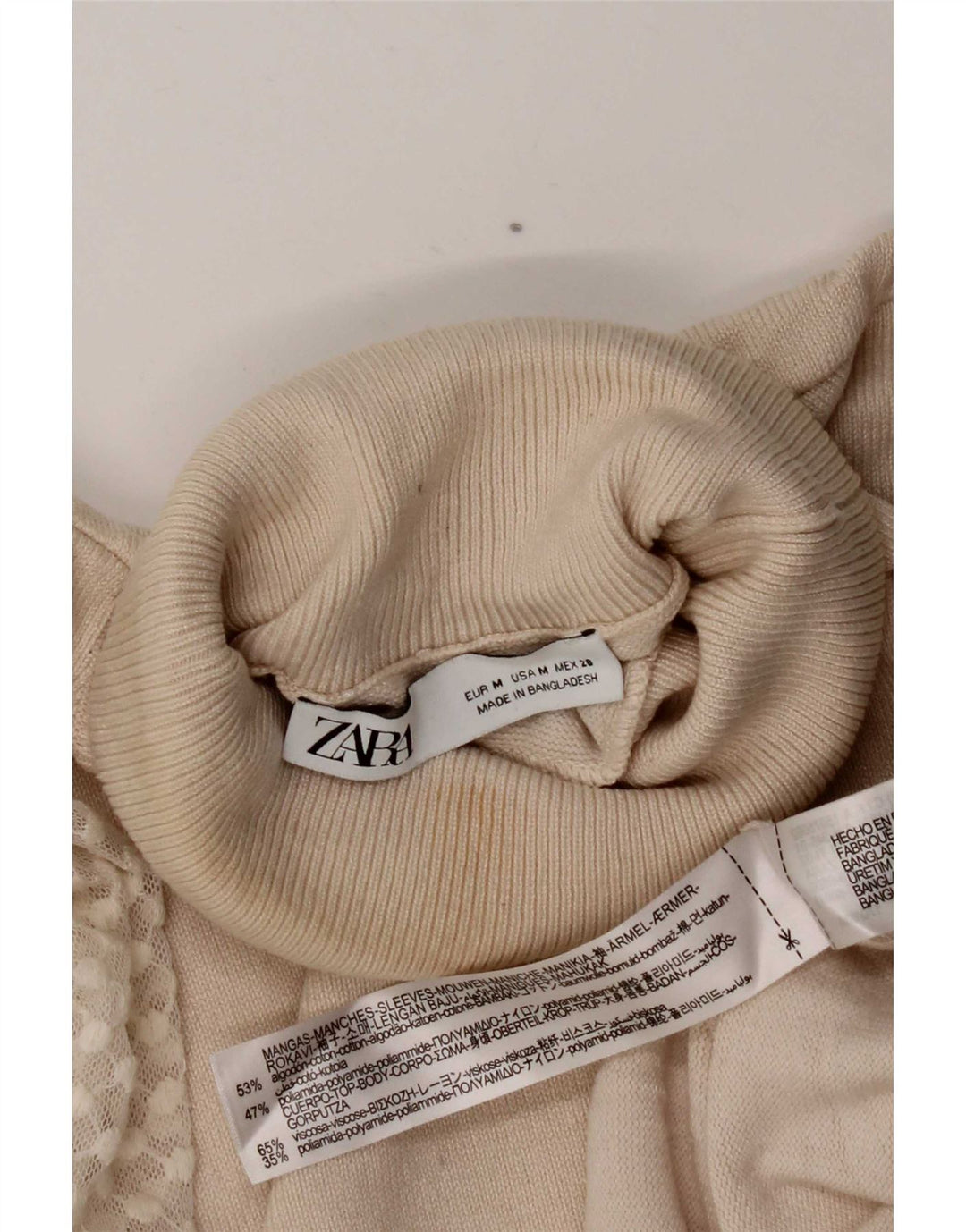 Женский джемпер с высоким воротником Zara UK 12, средний хлопковый белый цвет