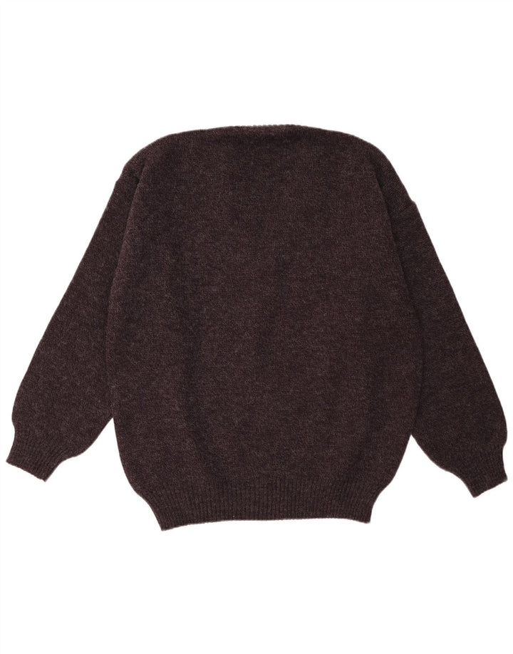 Винтажный мужской джемпер с v-образным вырезом IT 52, большой серый акрил с геометрическим рисунком