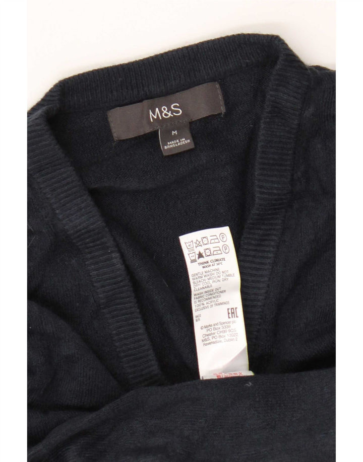 Мужской джемпер с v-образным вырезом Marks & Spencer среднего размера, темно-синий, акрил