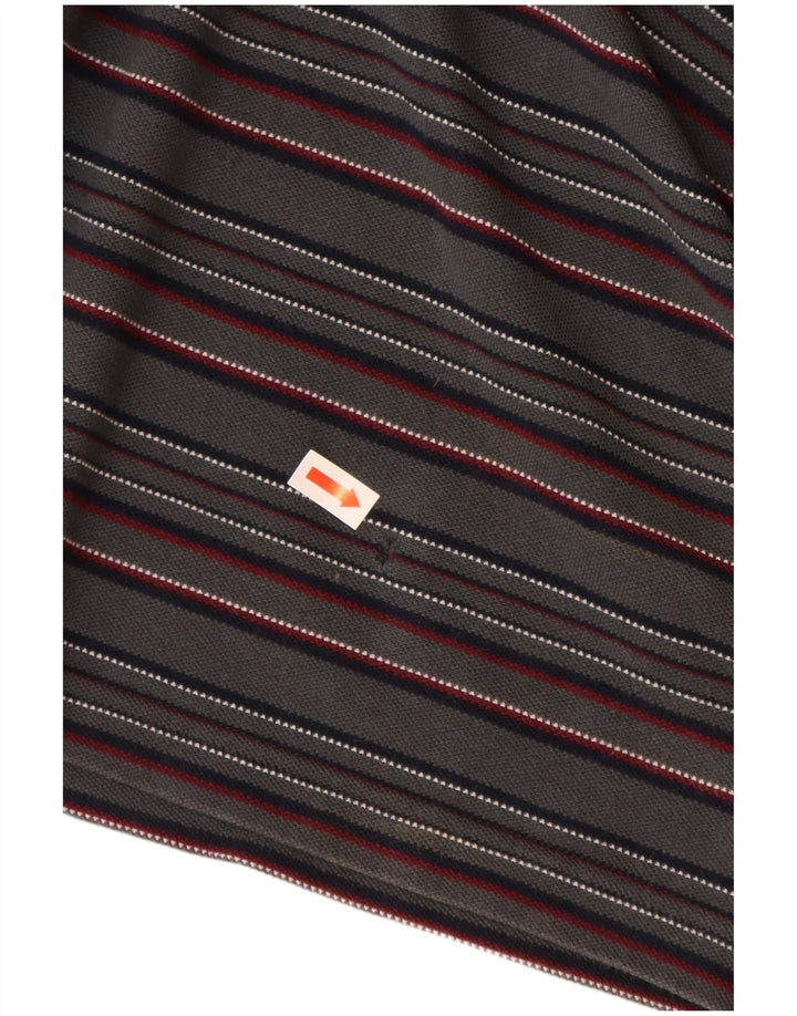 FRED PERRY Мужская рубашка поло с длинным рукавом, хлопковая серая полоска среднего размера