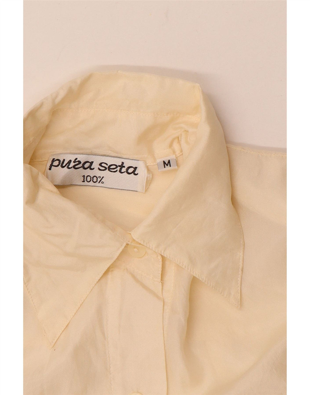 Винтажная женская блузка-рубашка UK 12, средний бежевый шелковый цвет