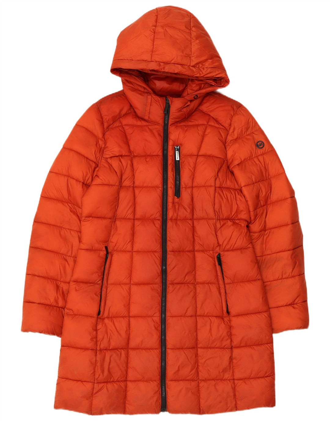 MICHAEL KORS Женское стеганое пальто с капюшоном UK 14 Medium Orange Nylon