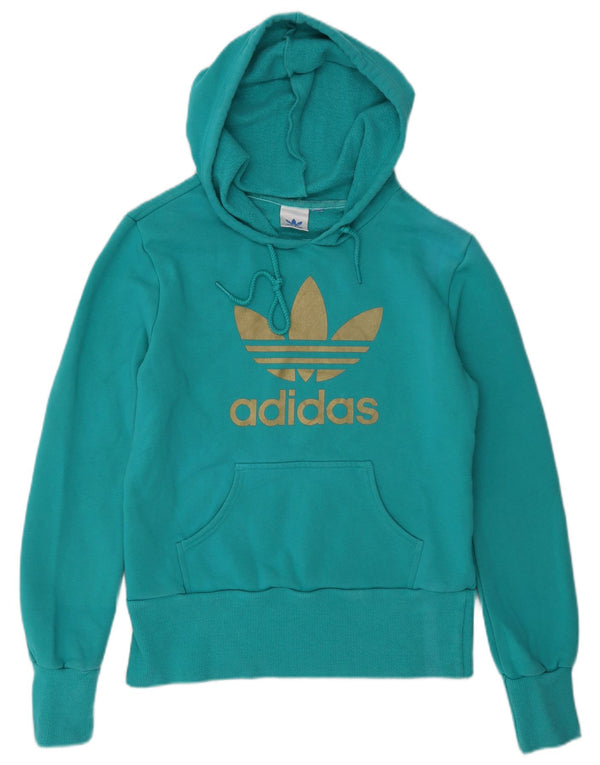 Женский джемпер с капюшоном Adidas UK 10, маленький, бирюзовый, хлопок