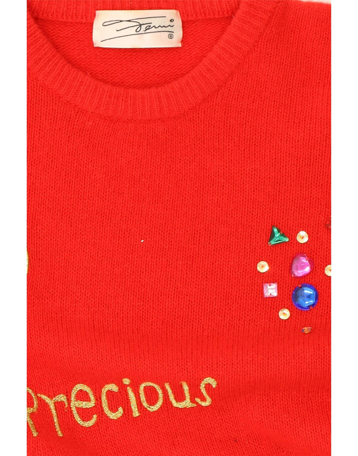 VINTAGE Womens Abstract Pattern Crew Neck Jumper Sweater UK 10 Small Red Vintage Vintage and Second-Hand Vintage from Messina Hembry 