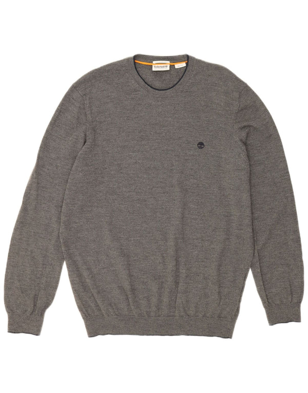 TIMBERLAND Мужской свитер с круглым вырезом 2XL Серый из мериносовой шерсти
