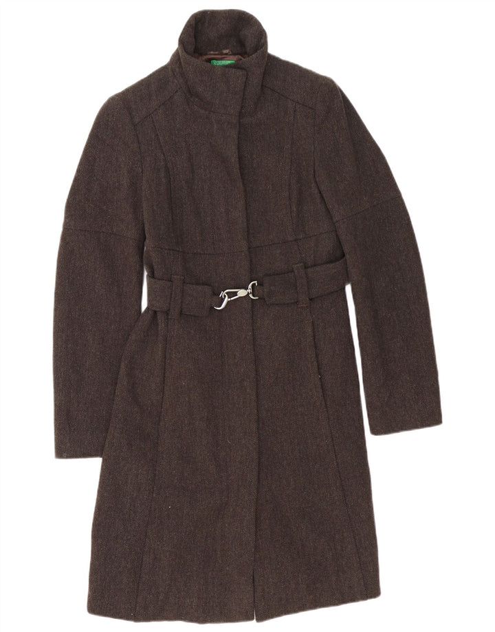 Женское пальто Benetton IT 42 Medium Brown Шерстяное с узором «елочка»