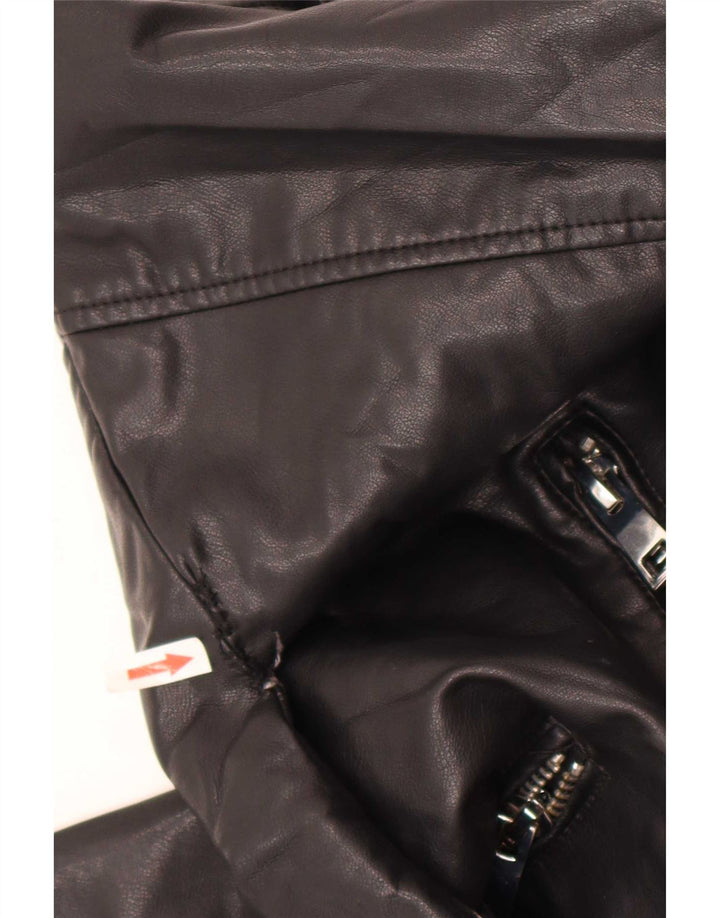 Женская байкерская куртка из искусственной кожи Zara UK 10, маленький размер, черный полиэстер