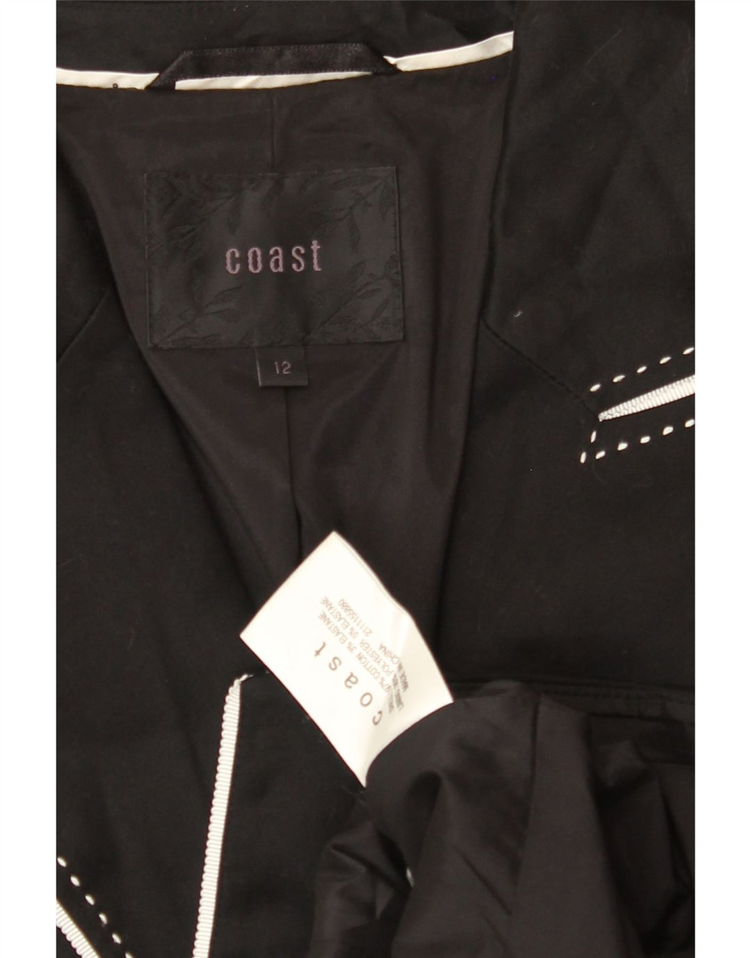 COAST Womens 1 Button Blazer Jacket UK 12 Medium Black Cotton Vintage Coast and Second-Hand Coast from Messina Hembry 